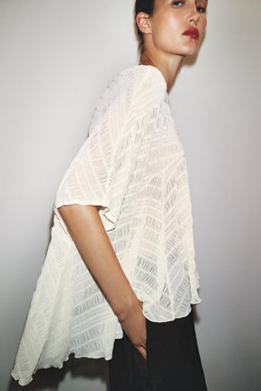 Textured Asymmetric Cape Blouse