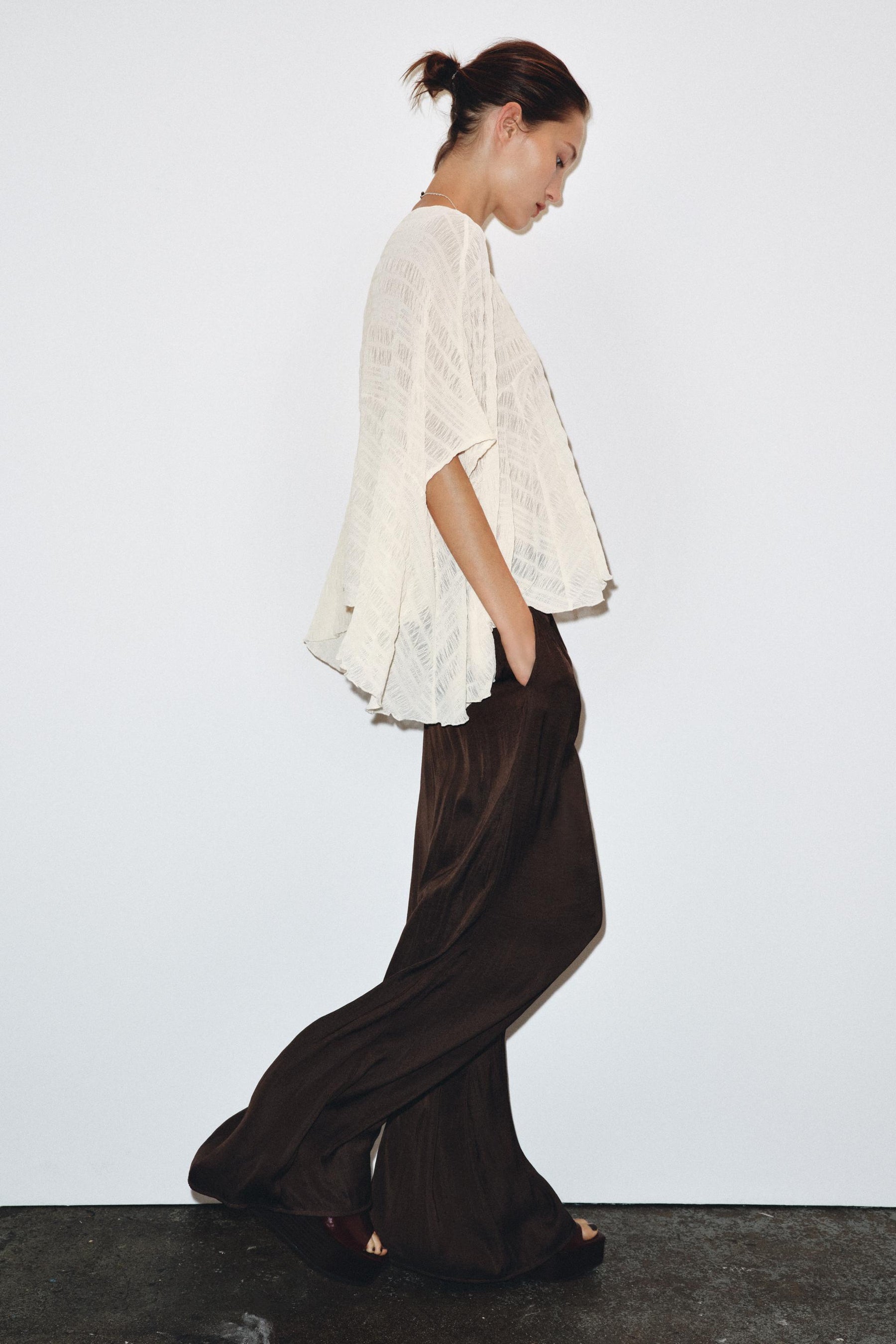 Textured Asymmetric Cape Blouse