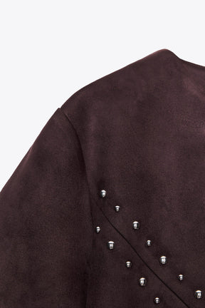 STUDDED FAUX SUEDE DRESS