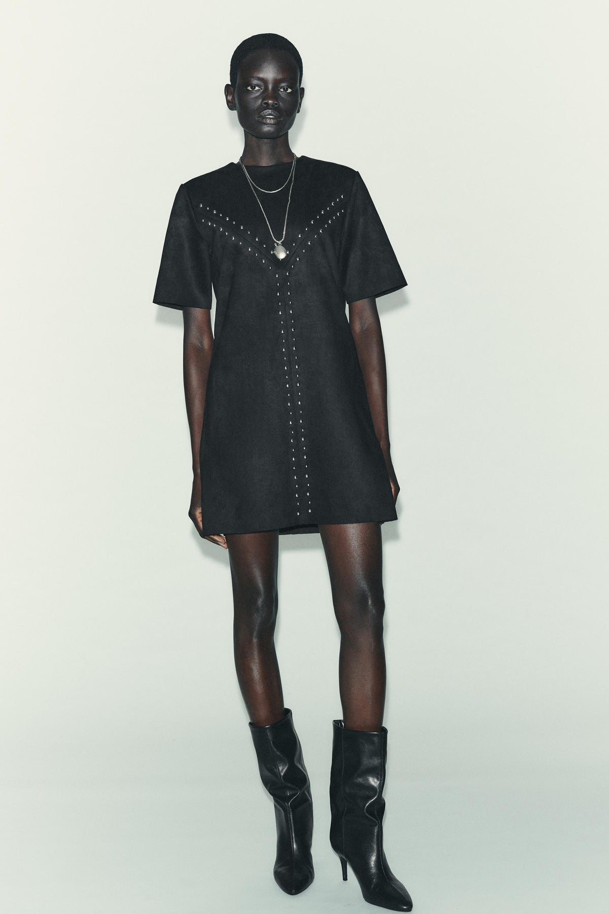 STUDDED FAUX SUEDE DRESS - Image 1