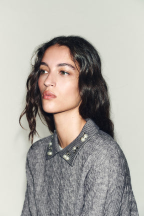 CABLE-KNIT JUMPER WITH JEWEL NECKLINE - Image 4