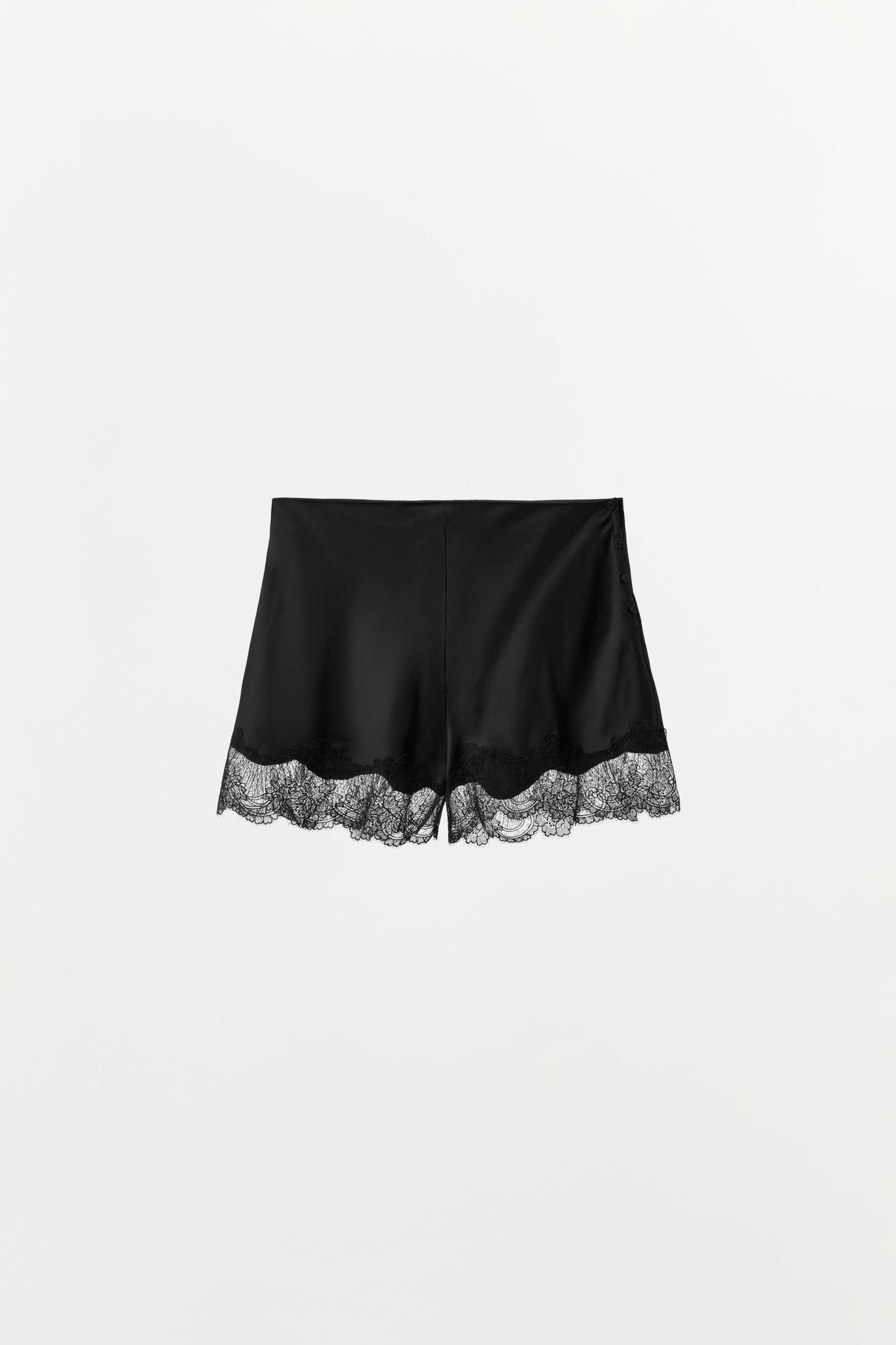 Satin Lace-Trimmed Shorts