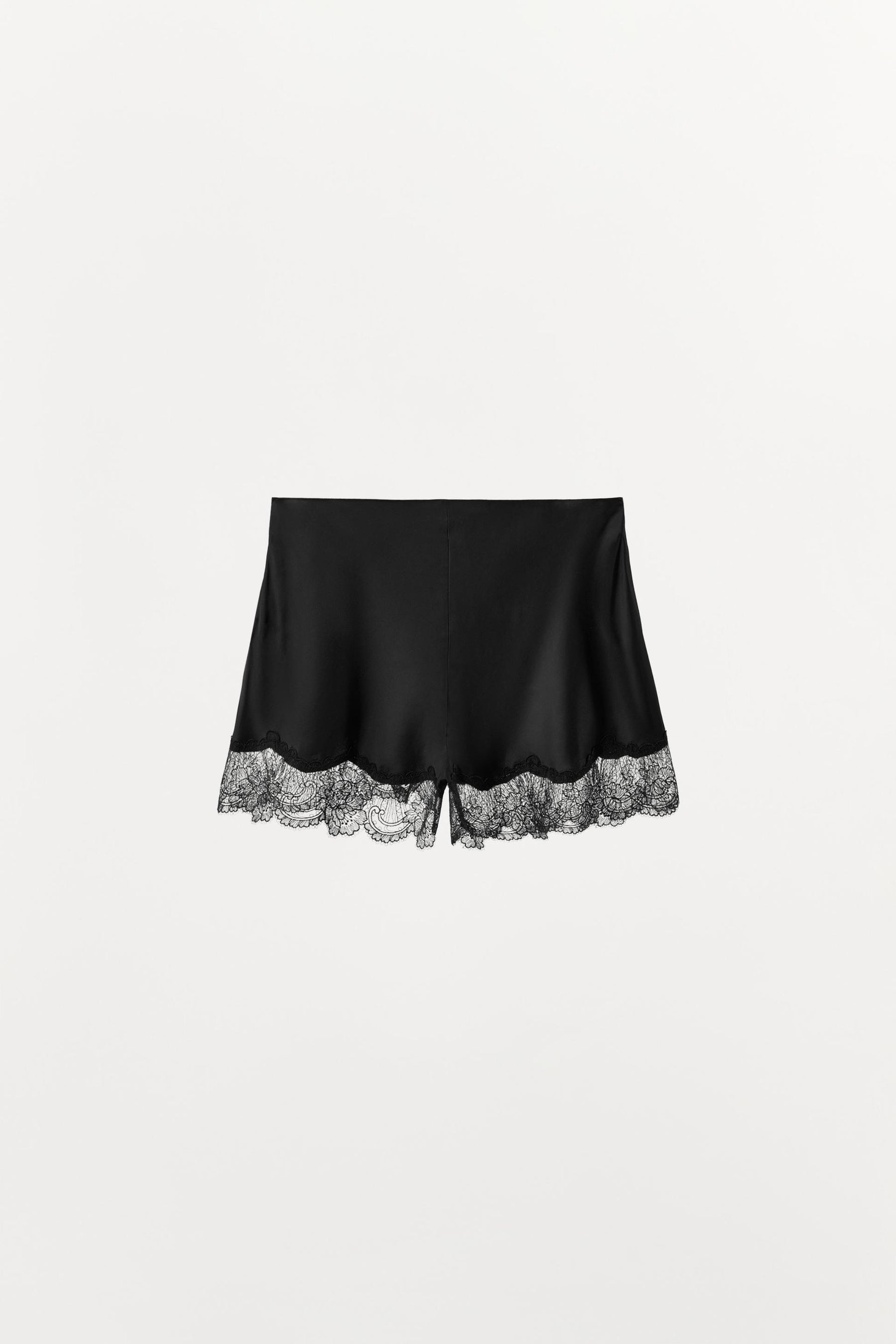 Satin Lace-Trimmed Shorts