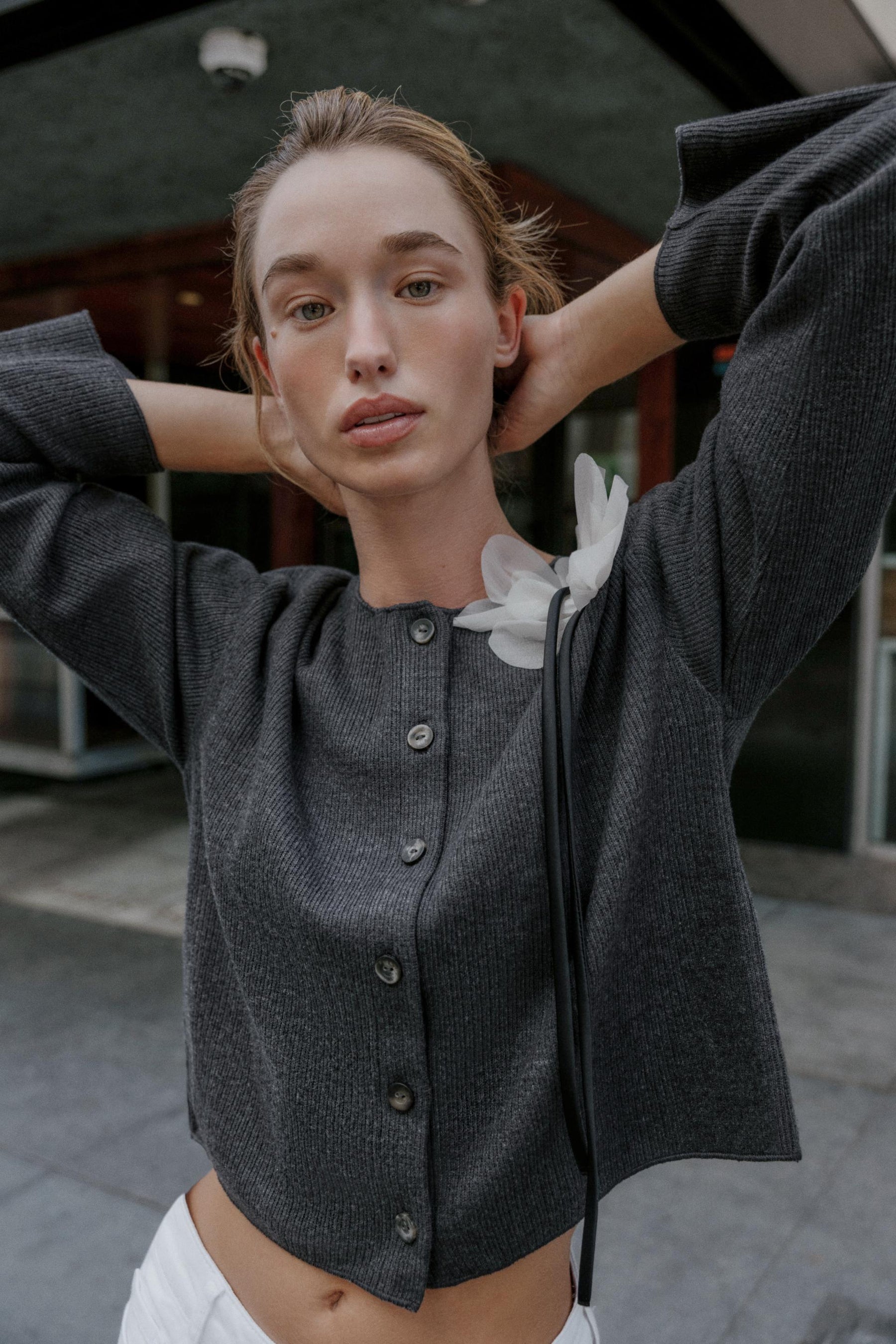 FLORAL RIBBED CARDIGAN