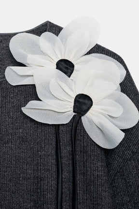 FLORAL RIBBED CARDIGAN