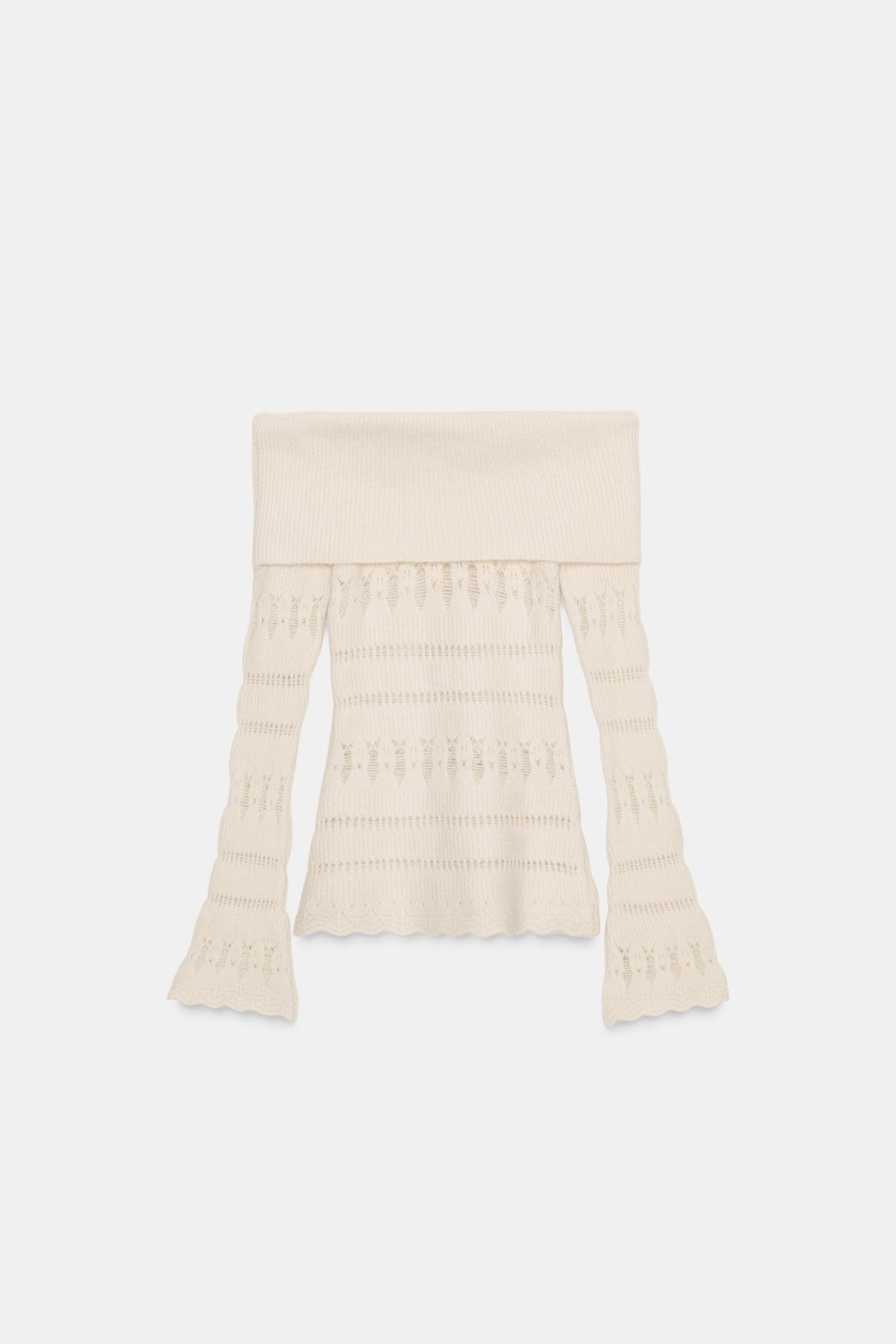 Off-shoulder openwork jumper