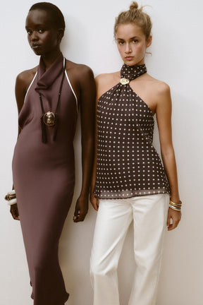 CONTRAST TRIM SATIN MIDI DRESS - Image 2