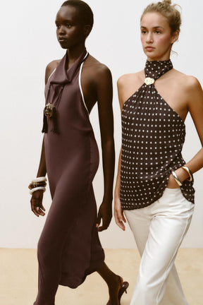 CONTRAST TRIM SATIN MIDI DRESS - Image 1