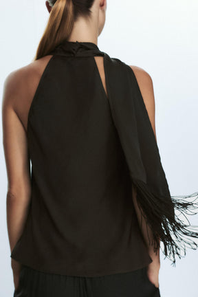 Fringed satin top