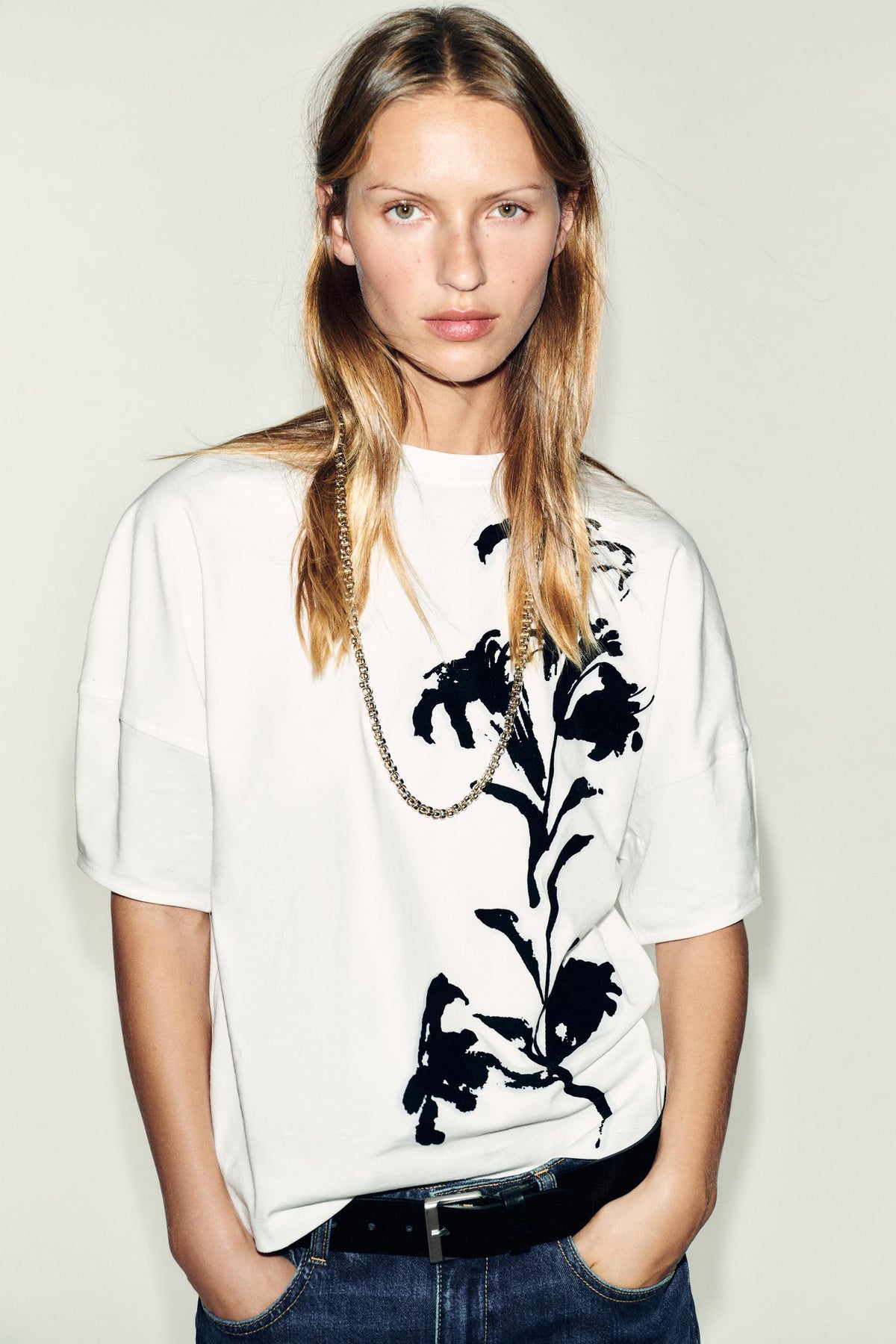 Contrast Flower Print T-Shirt