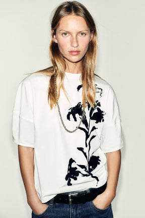 Contrast Flower Print T-Shirt