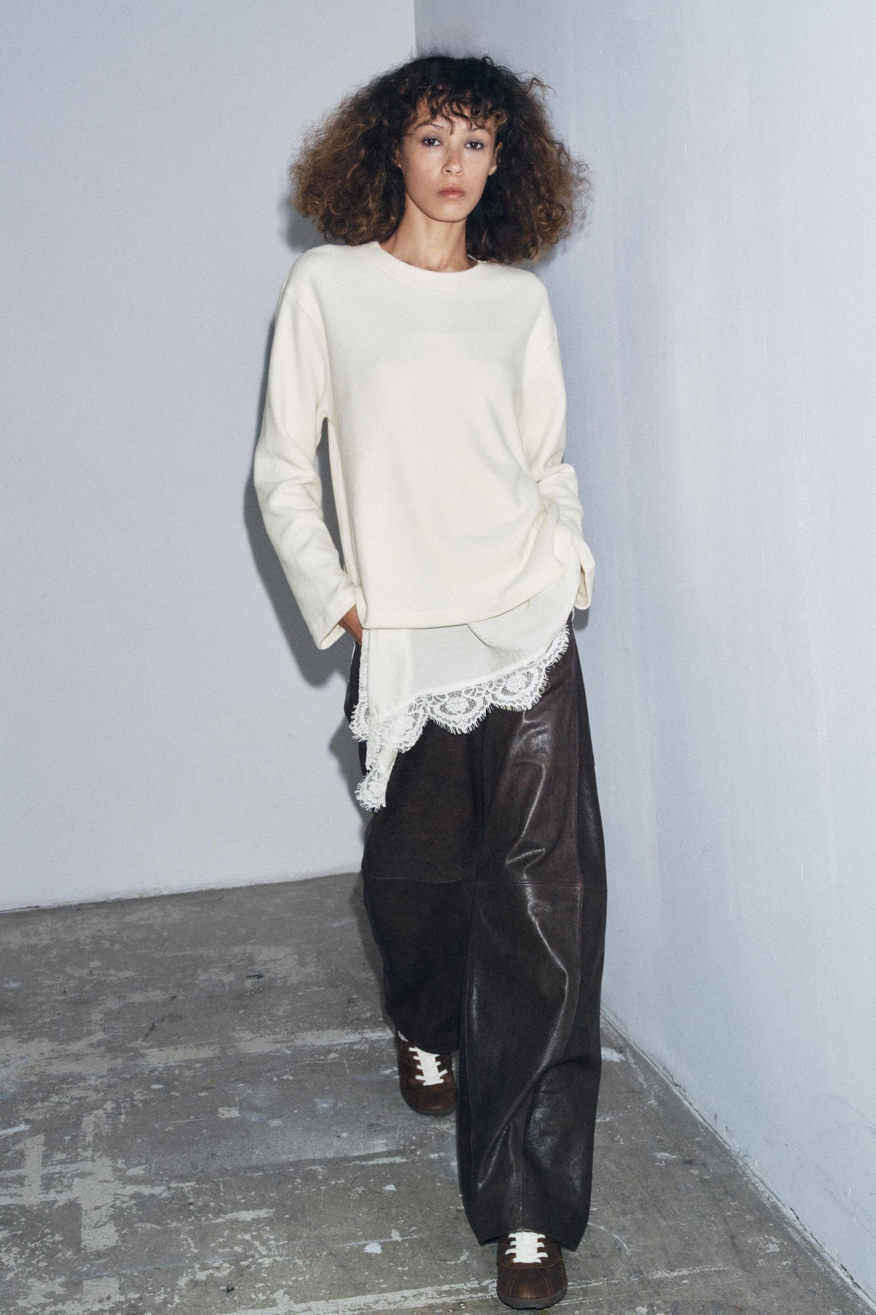 Asymmetric Lace Detail T-Shirt