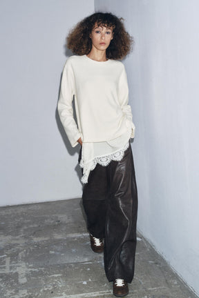 Asymmetric Lace Detail T-Shirt