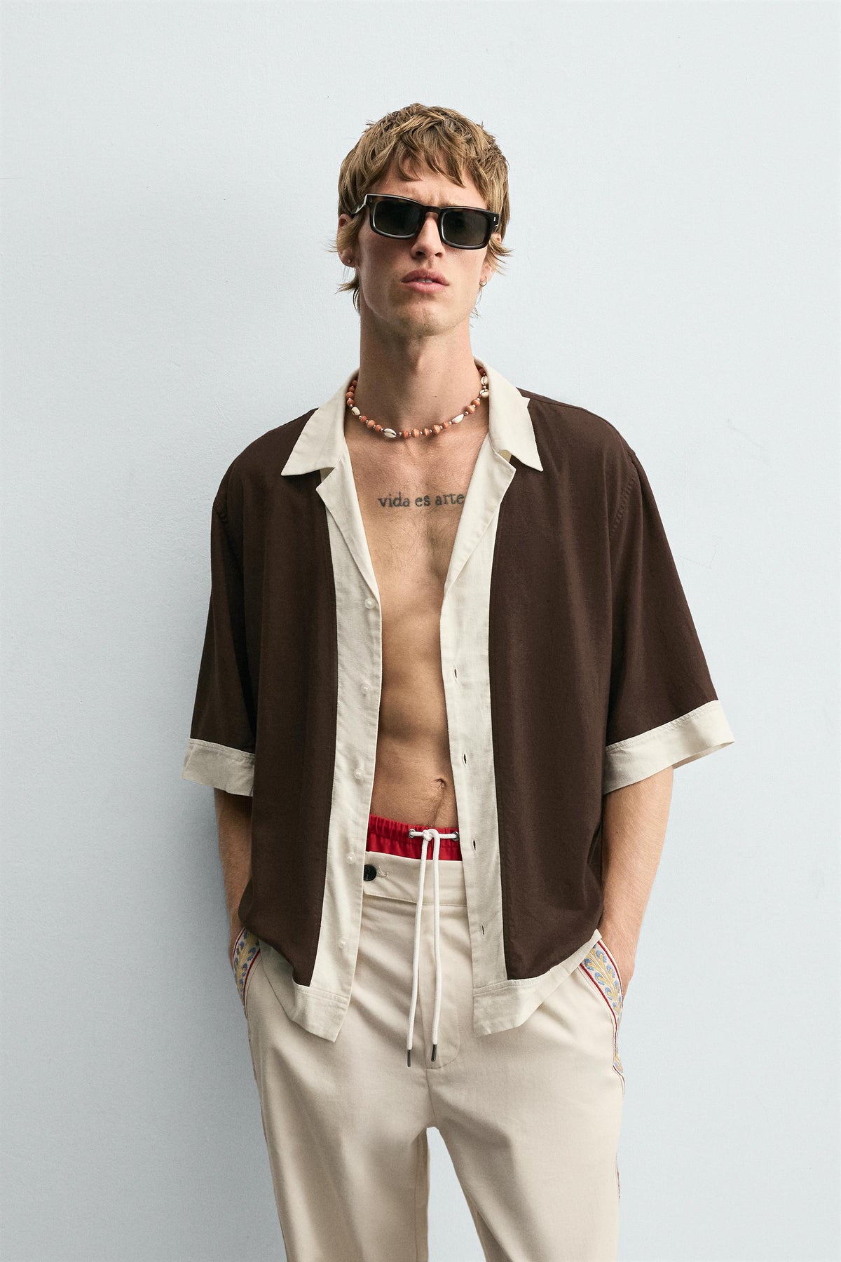 VISCOSE/LINEN COLOUR BLOCK SHIRT - Image 2
