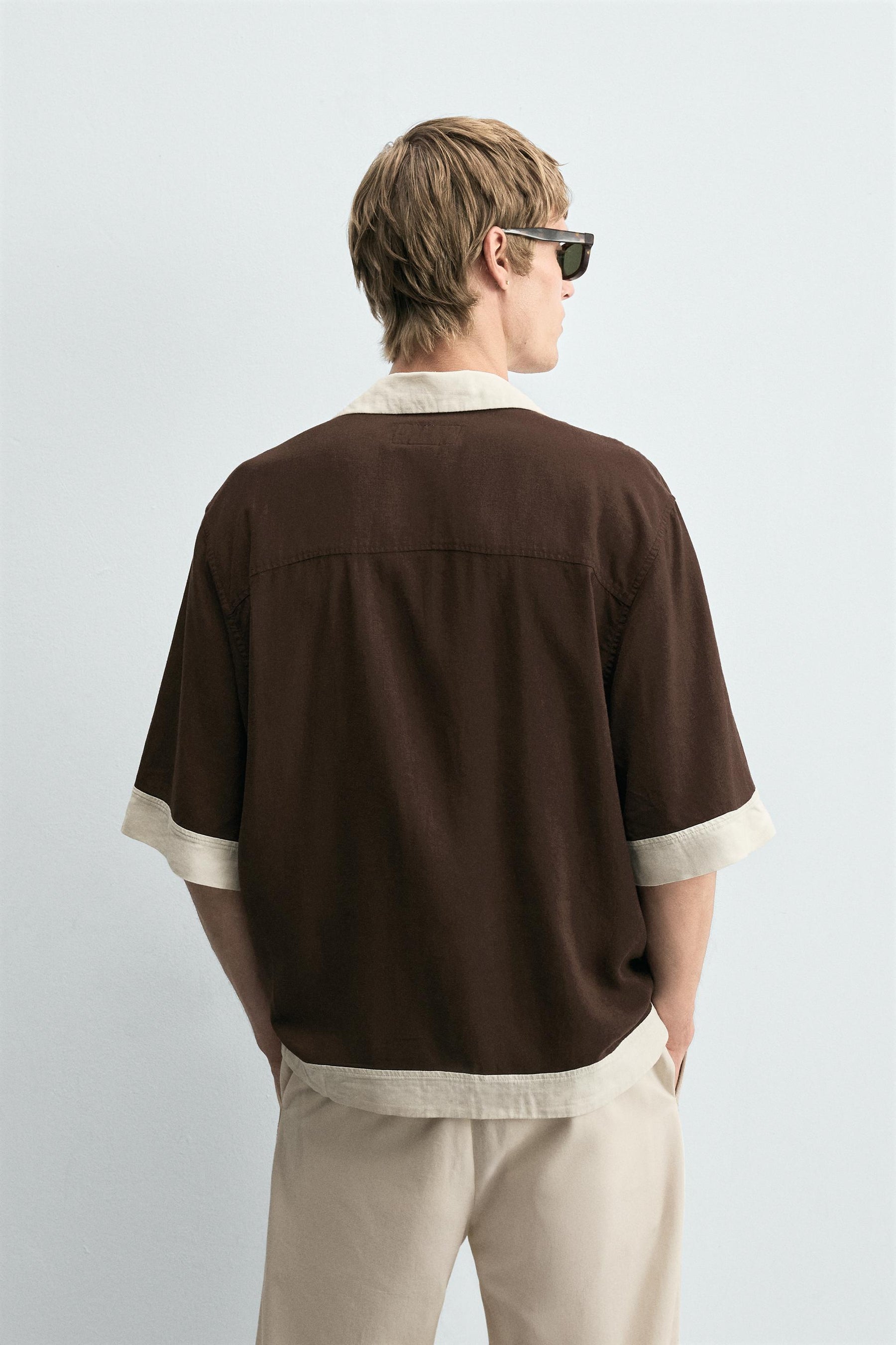 VISCOSE/LINEN COLOUR BLOCK SHIRT - Image 3