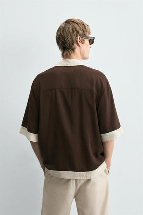 VISCOSE/LINEN COLOUR BLOCK SHIRT - Image 3