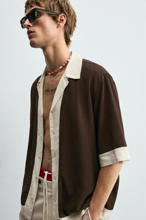 VISCOSE/LINEN COLOUR BLOCK SHIRT - Image 5