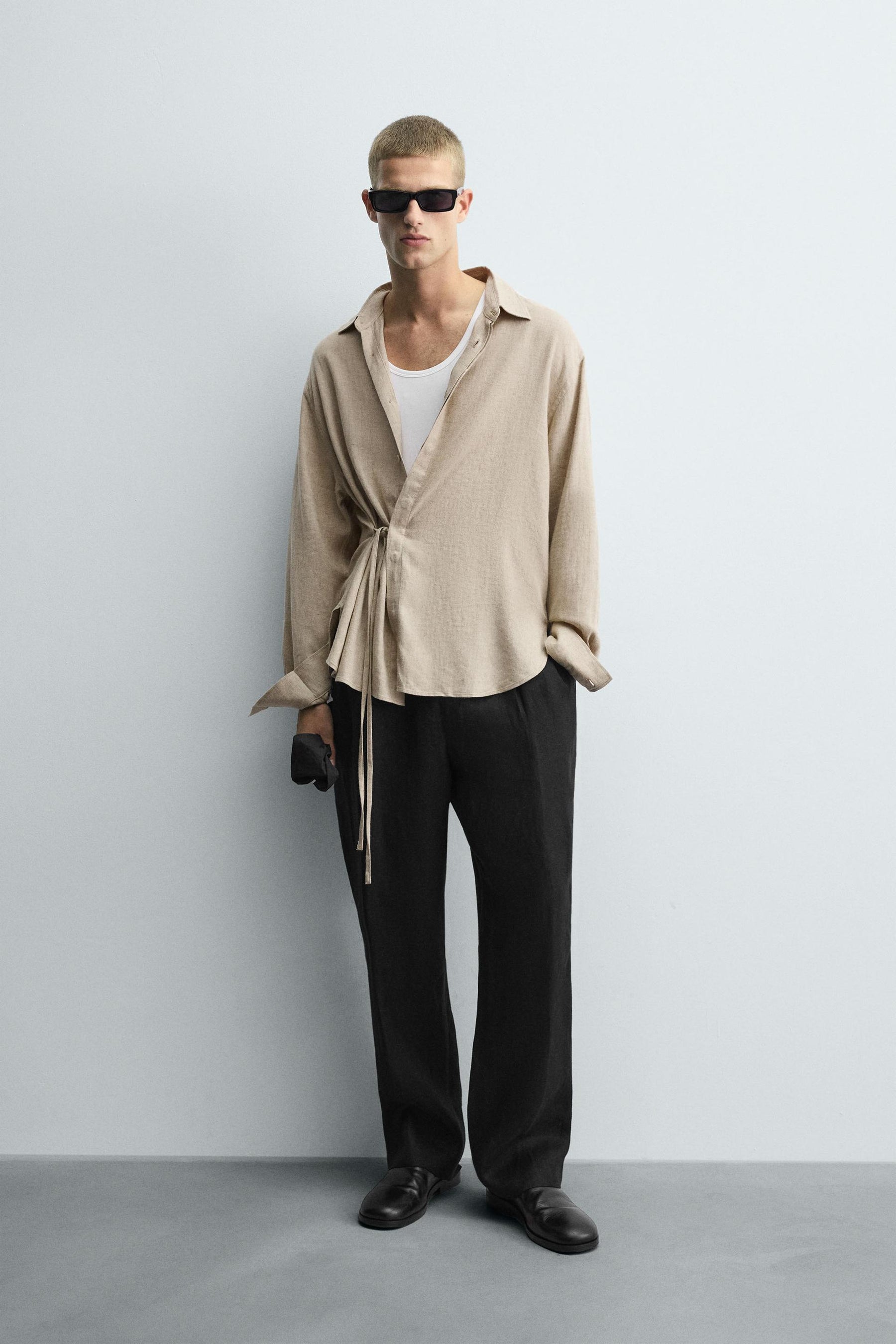 LINEN/VISCOSE TIE SHIRT - Image 1