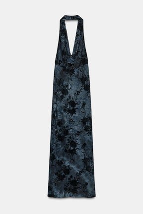 FLOCKED HALTER DRESS - Image 5