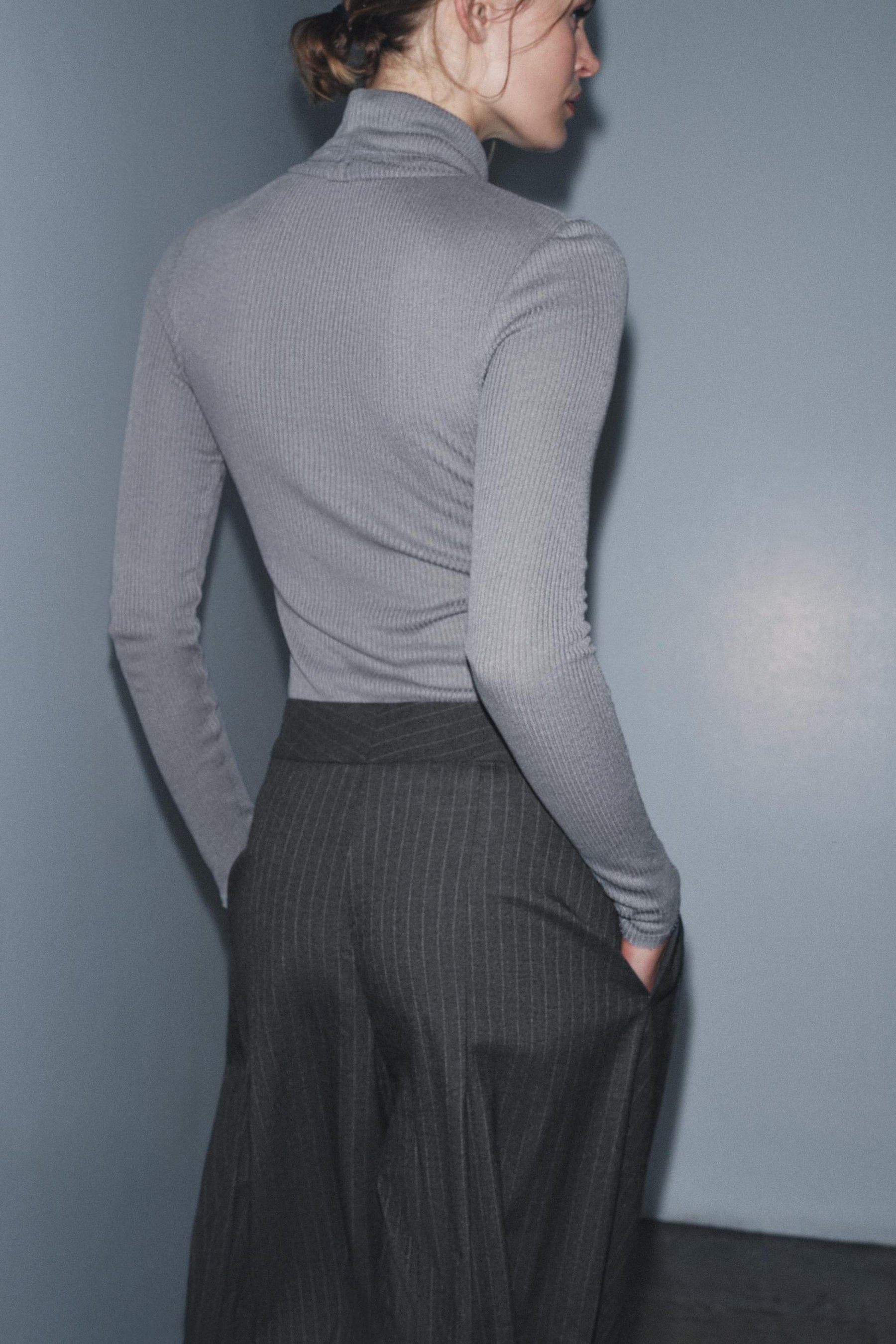 Ribbed High Neck Top