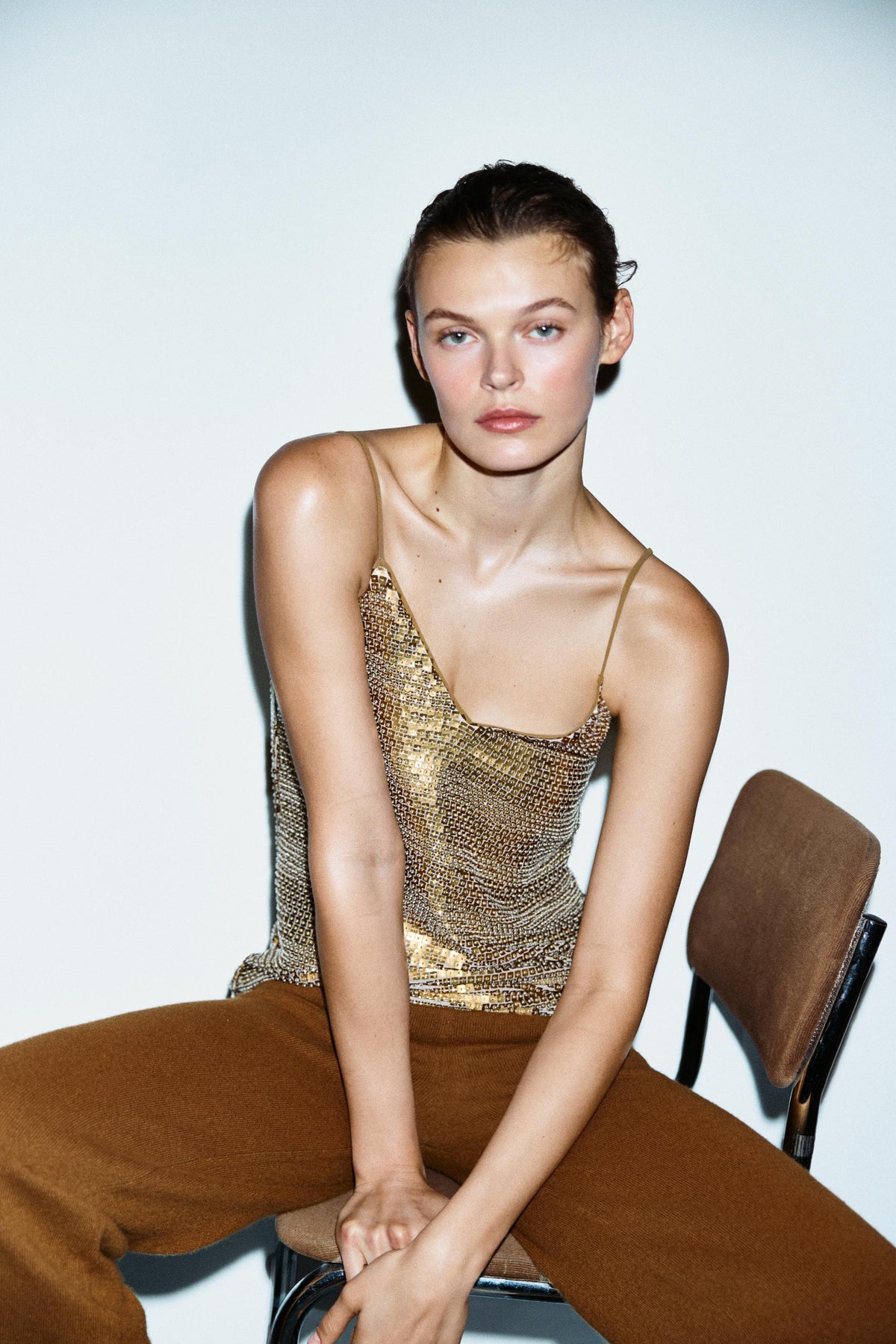 Sequinned beaded strappy top