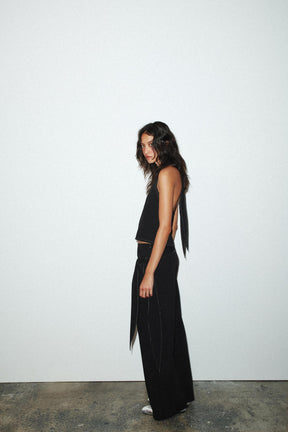 Tie-Waist Trousers with Topstitching