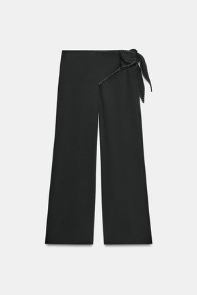 Tie-Waist Trousers with Topstitching