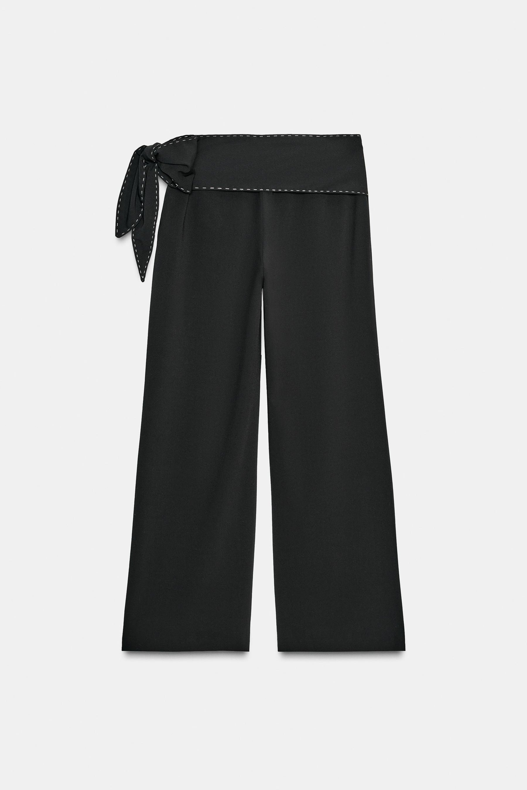 Tie-Waist Trousers with Topstitching
