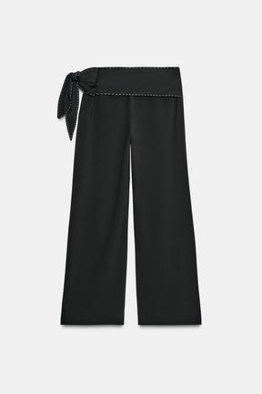 Tie-Waist Trousers with Topstitching