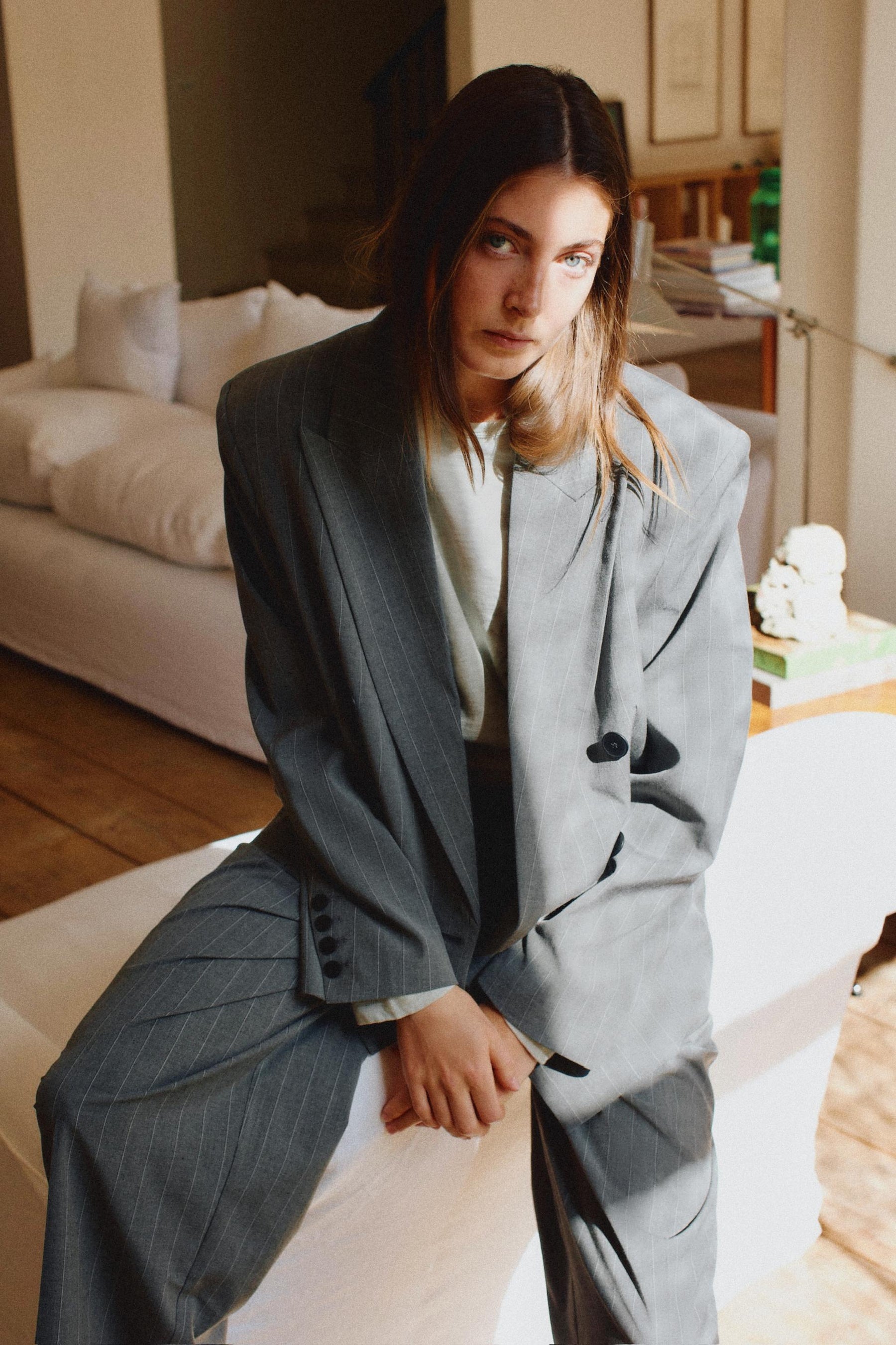 Pleated Button-Hem Trousers