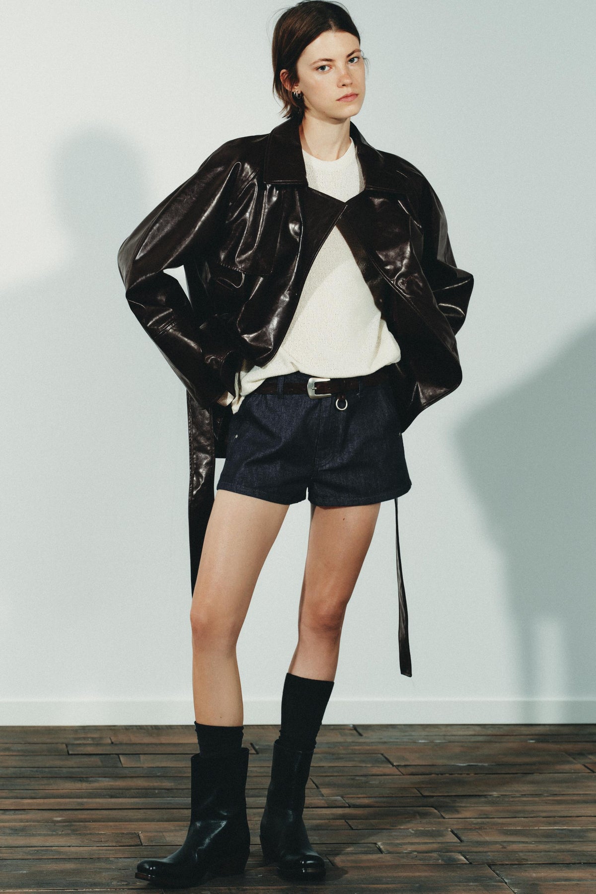 BELTED FAUX LEATHER JACKET