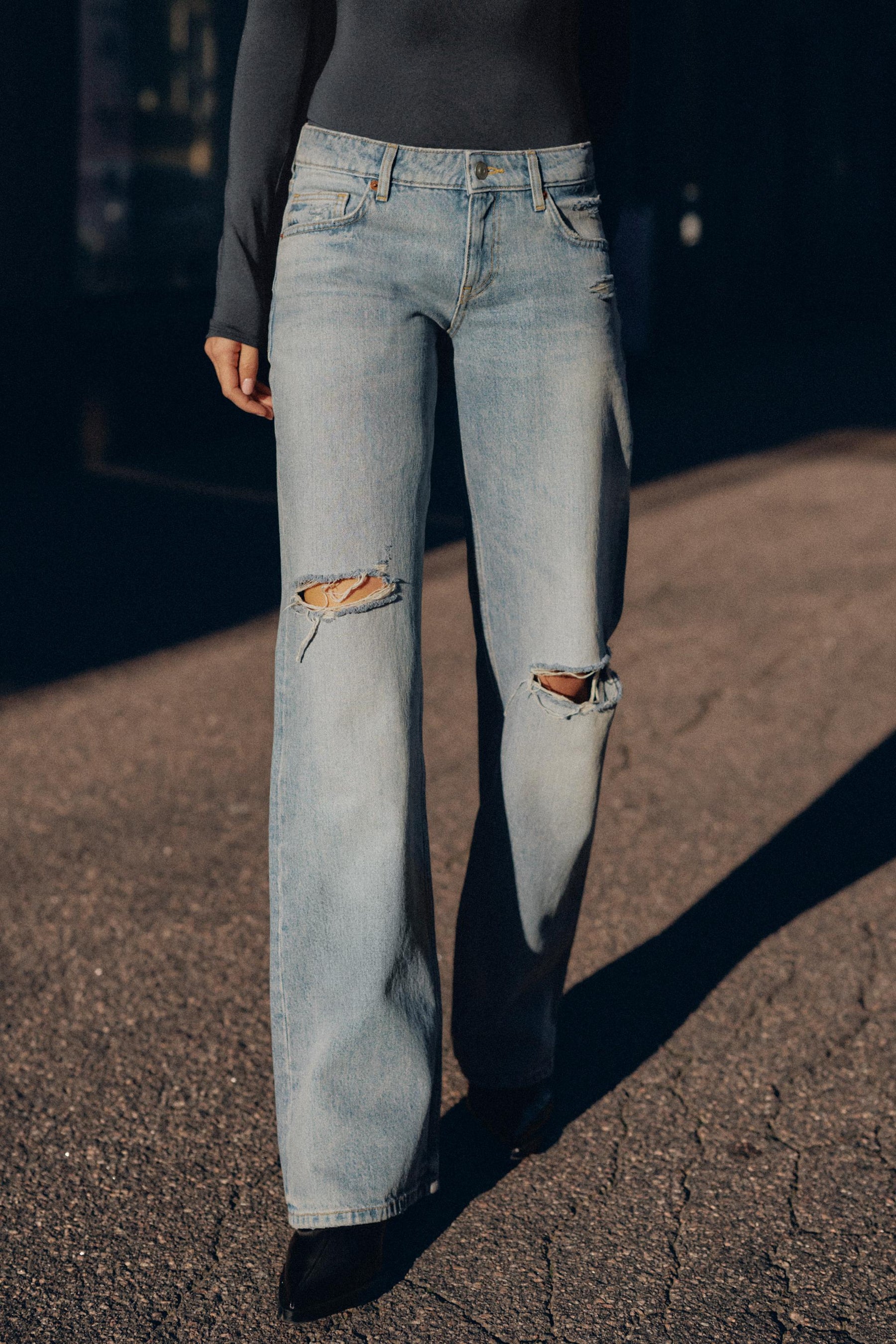 Wide-Leg Ripped Jeans