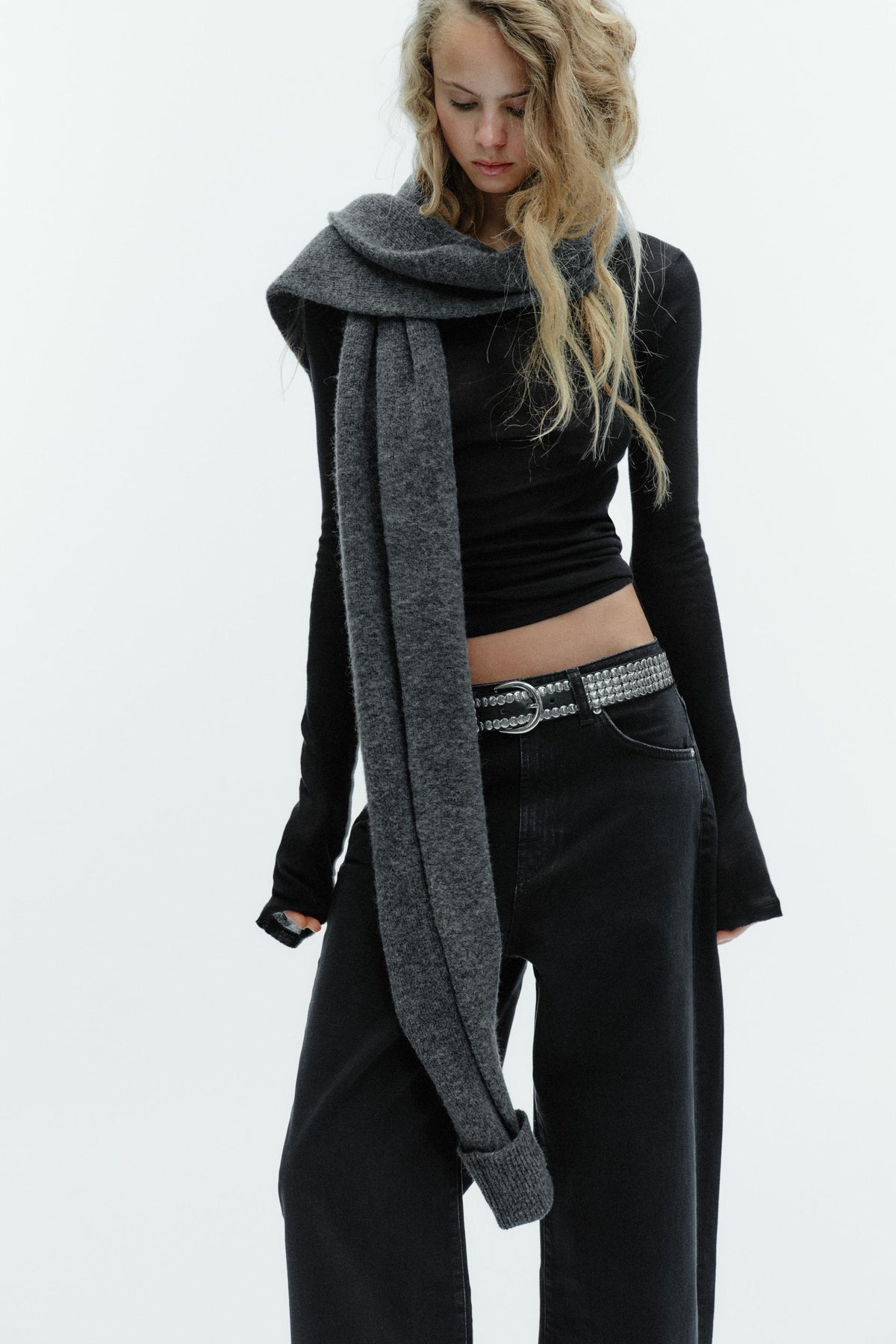 Mid-Waist Folded Baggy Jeans