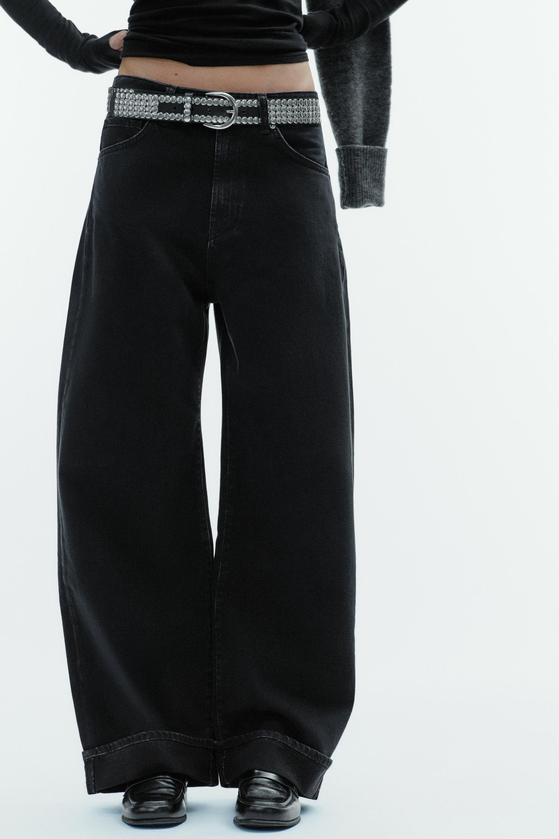 Mid-Waist Folded Baggy Jeans