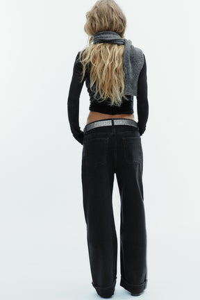 Mid-Waist Folded Baggy Jeans