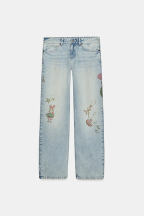 Grinch Print Low-Rise Jeans