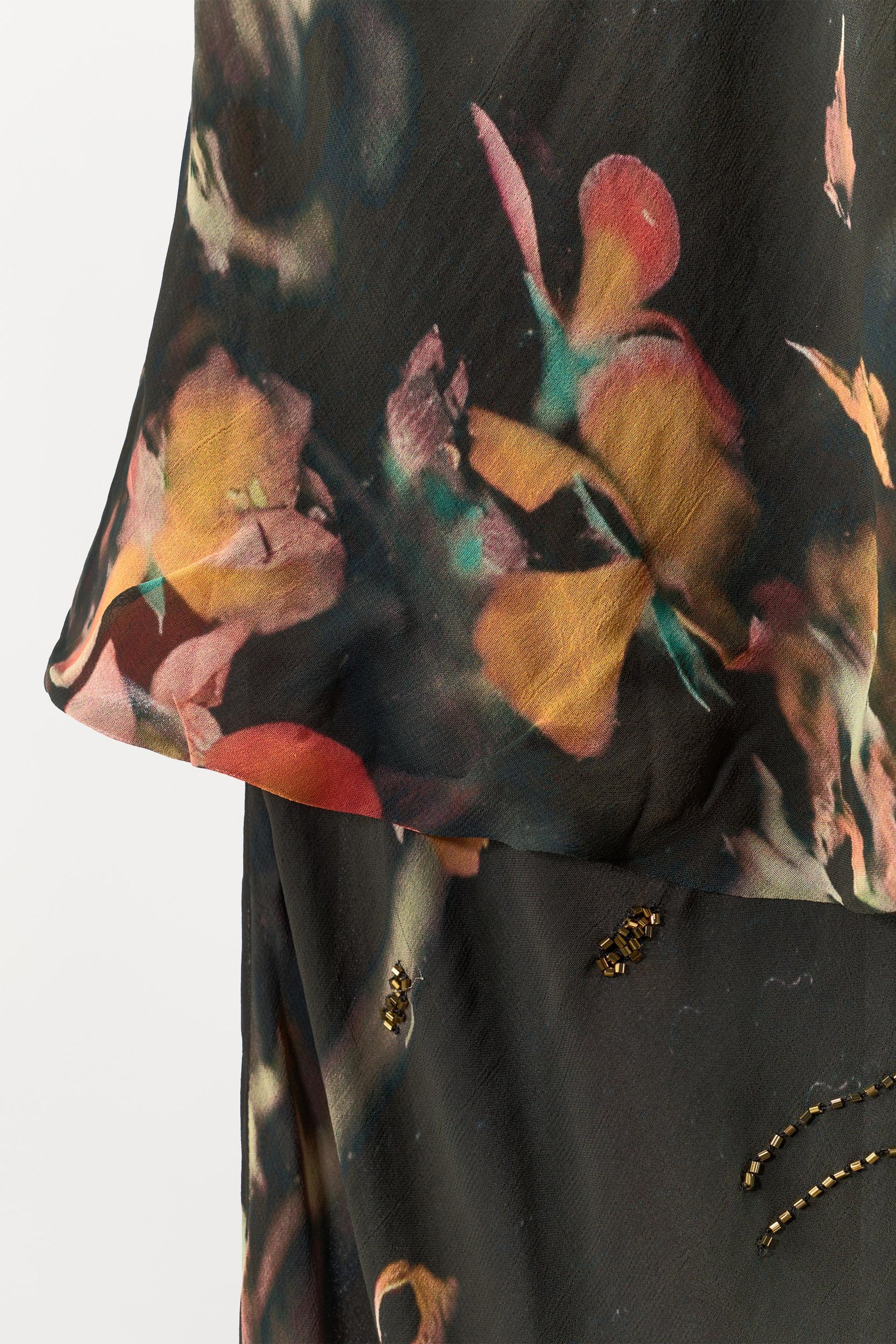 BEADED PRINTED CAPE DRESS - Image 8