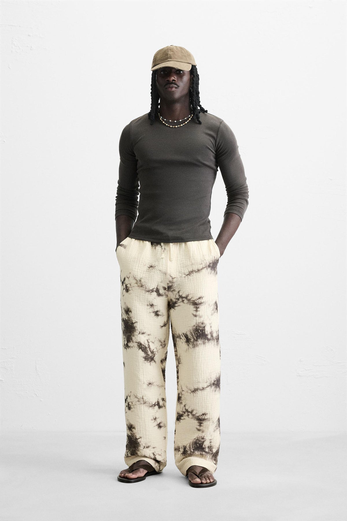 TIE DYE PRINTED TEXTURED TROUSERS - Image 1