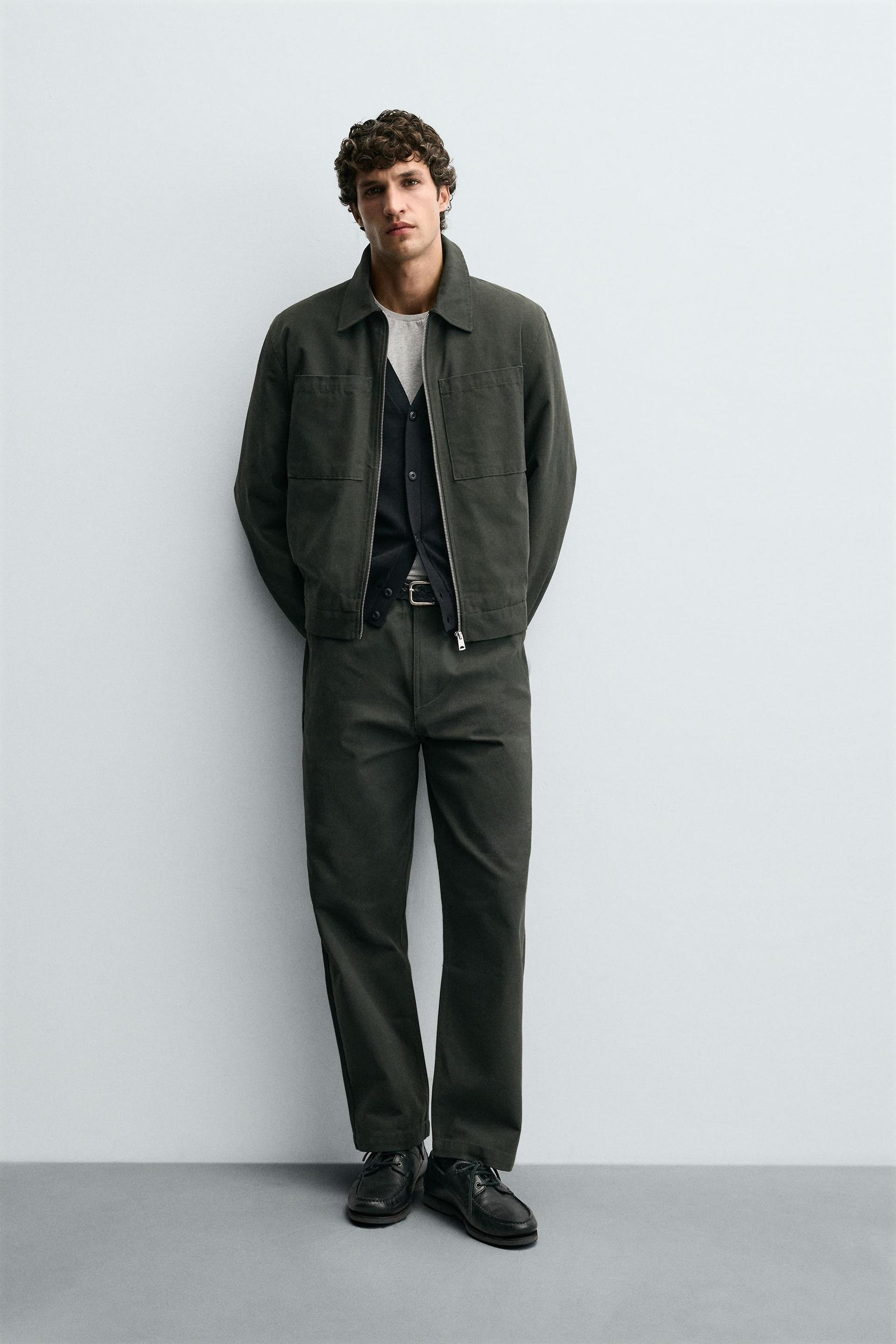 TEXTURED CANVAS TROUSERS - Image 1