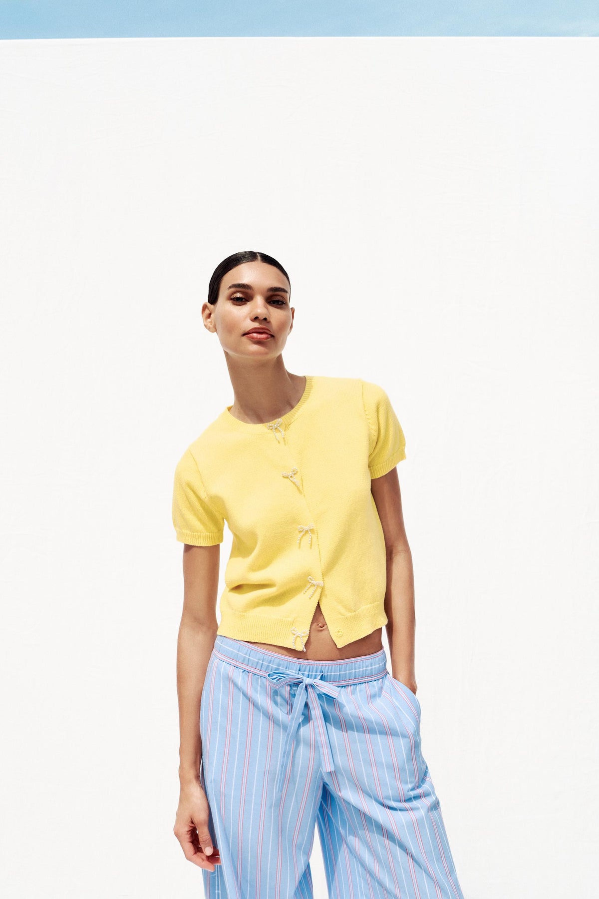 Faux Pearl Tie Cardigan