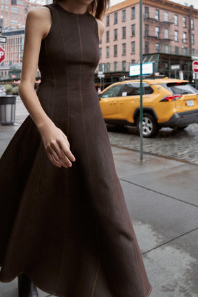 CONTRAST TOPSTITCHING MIDI DRESS - Image 2