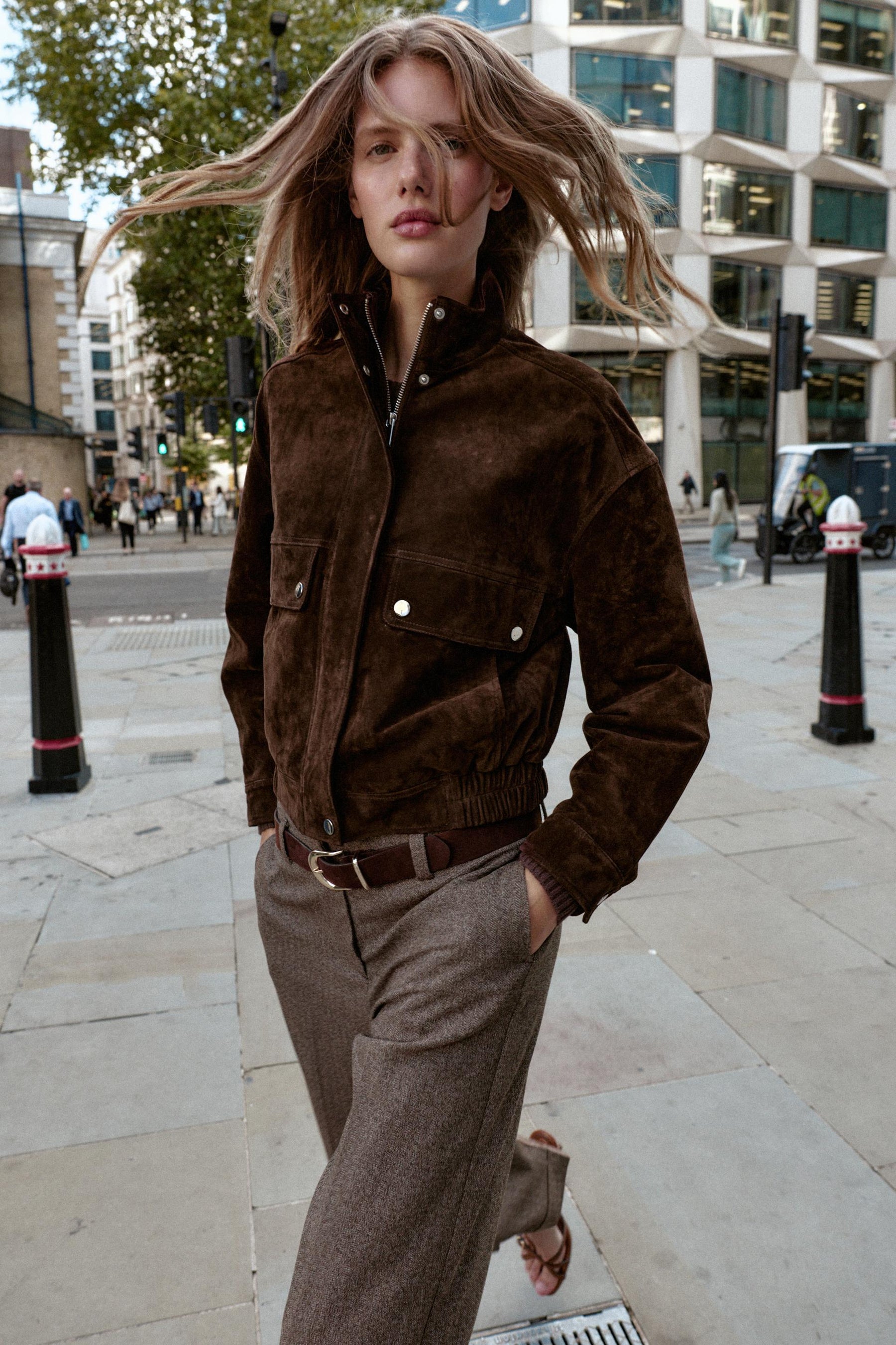 HERRINGBONE TROUSERS WITH BELT