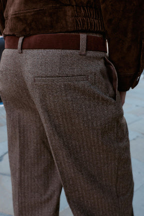 HERRINGBONE TROUSERS WITH BELT
