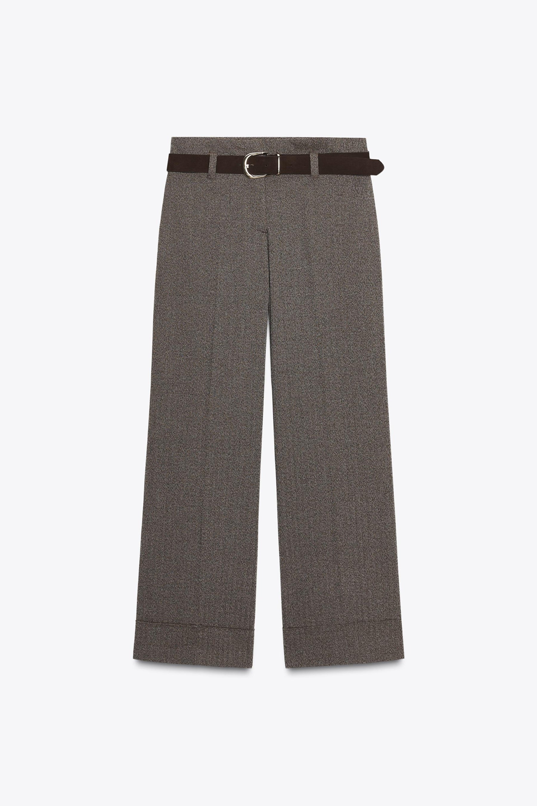 HERRINGBONE TROUSERS WITH BELT
