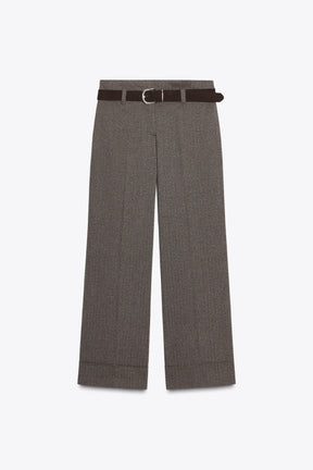 HERRINGBONE TROUSERS WITH BELT