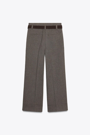 HERRINGBONE TROUSERS WITH BELT