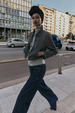 HERRINGBONE CROPPED BLAZER - Image 1