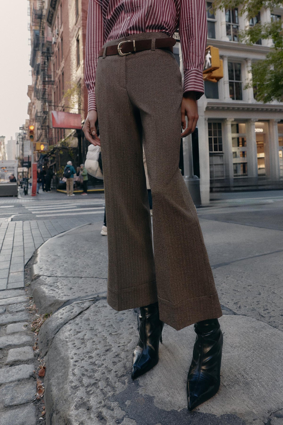 Herringbone Trousers with Belt