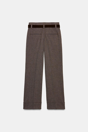 Herringbone Trousers with Belt