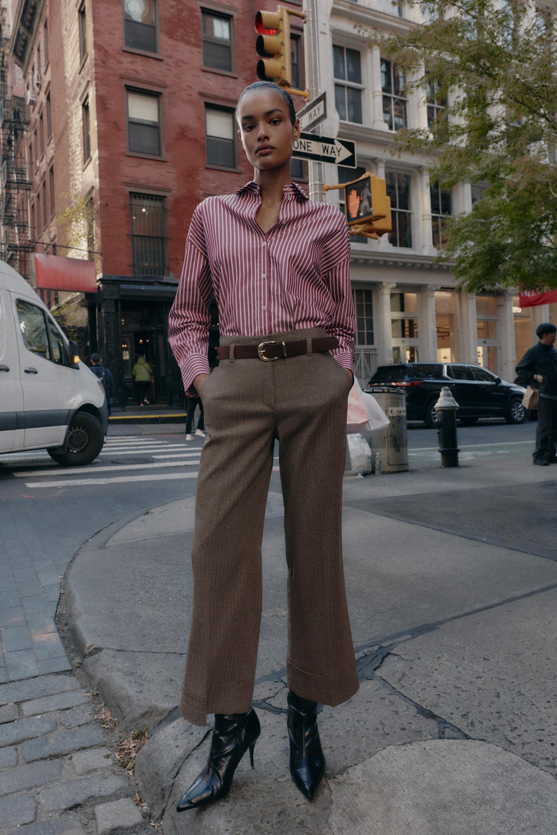 Herringbone Trousers with Belt